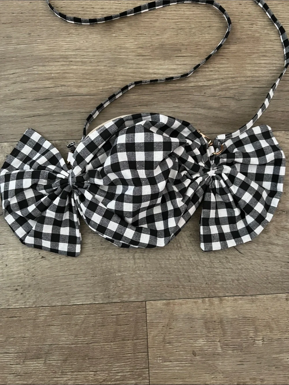 Cute Black and White Gingham Bow Candy-Shape Crossbody Bag